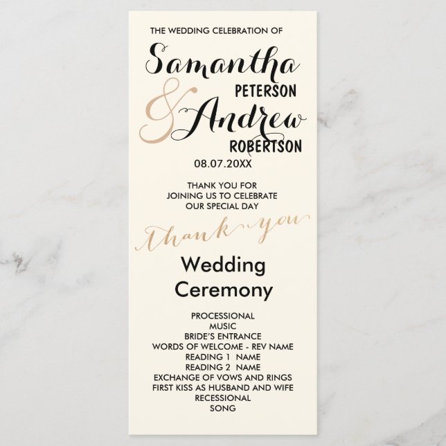 Rose simple feuille d'or chic programme de mariage (Devant)