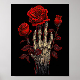 Rose Skeleton Skull Hand Red Flower Rose 1  Poster