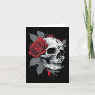 Rose Skeleton Skull Hand Red Flower Rose Card