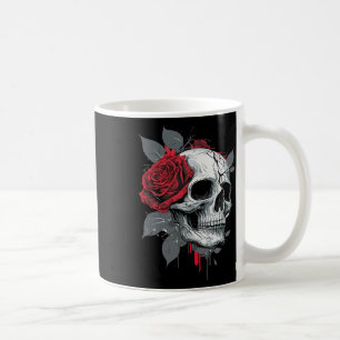 Rose Skeleton Skull Hand Red Flower Rose Coffee Mug
