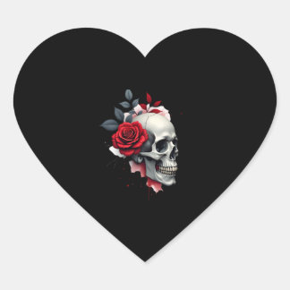Rose Skeleton Skull Hand Red Flower Rose T-Shirt ( Heart Sticker