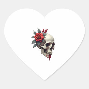 Rose Skeleton Skull Hand Red Flower Rose T-Shirt ( Heart Sticker