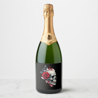 Rose Skeleton Skull Hand Red Flower Rose T-Shirt ( Sparkling Wine Label