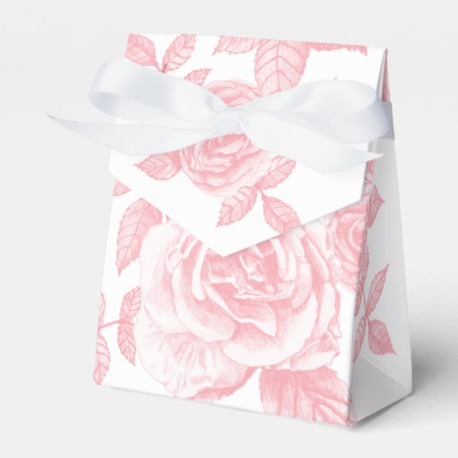 Rose Sketch Favour Tent in Pink Favor Box (Front Side)
