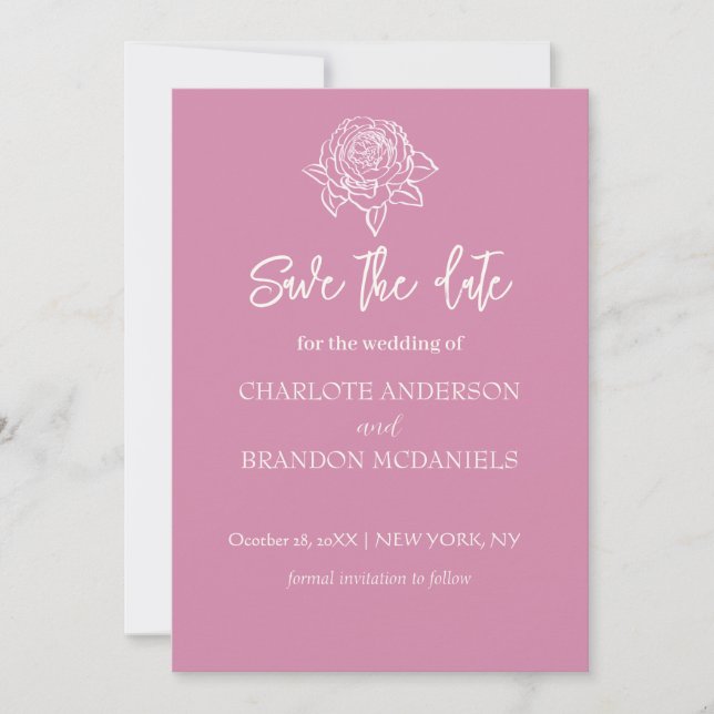 Rose Sketch Minimal Floral Wedding Save The Date (Front)