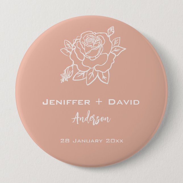 Rose Sketch Personalized Wedding 4 Inch Round Button (Front)