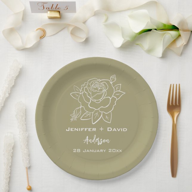 Rose Sketch Personalized Wedding/ Bridal Shower  Paper Plate (Wedding)