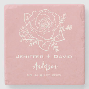 Rose Sketch Personalized Wedding/ Bridal Shower Stone Coaster