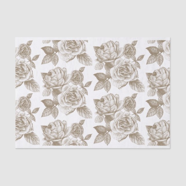 Rose Sketch Tissue Paper in Sepia (Front)