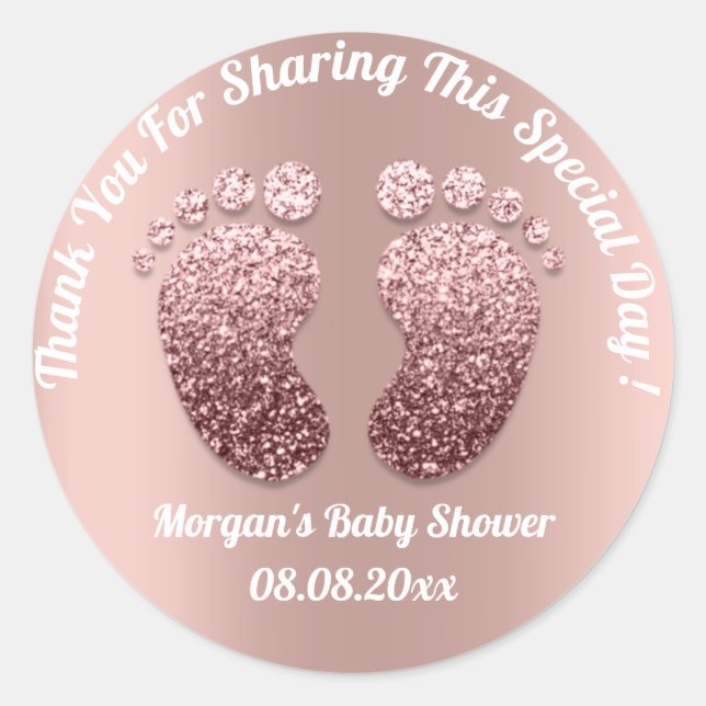 Rose Skinny Feet Baby Shower Favour Thank You Classic Round Sticker (Front)