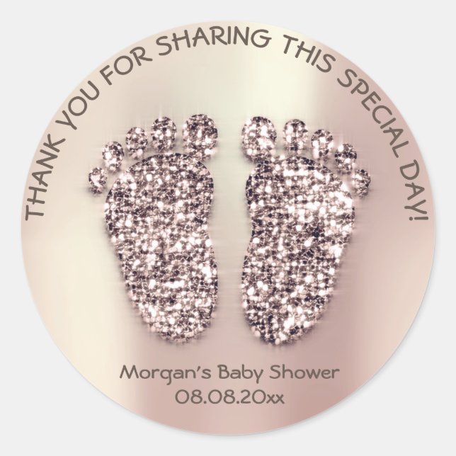 Rose Skinny Glitter Feet Baby Shower Favour Thank Classic Round Sticker (Front)