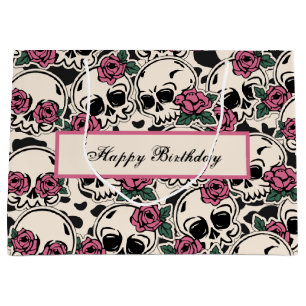 Rose Skull Pattern Birthday Large Gift Bag