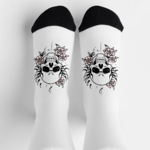 Rose Skull White Socks