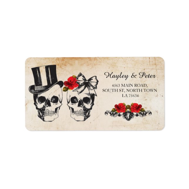 Rose Skuls Rustique Étiquettes de adresse Stickers (Devant)
