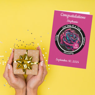 Rose Sobriety Chip 12-Step Recovery Card