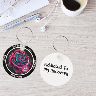 Rose Sobriety Chip   12-Step Recovery Gift Keychain