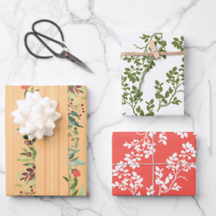 Rose Stems and Border Stripe Assorted Wrapping Paper Sheet