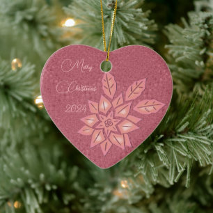 Rose Straw and Peach Gradient Poinsettia Ceramic Ornament