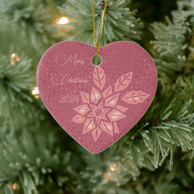 Rose Straw and Peach Gradient Poinsettia Ceramic Ornament (Tree)
