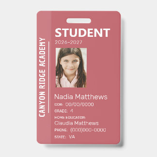 Rose Stripe Homeschool Student ID Badge