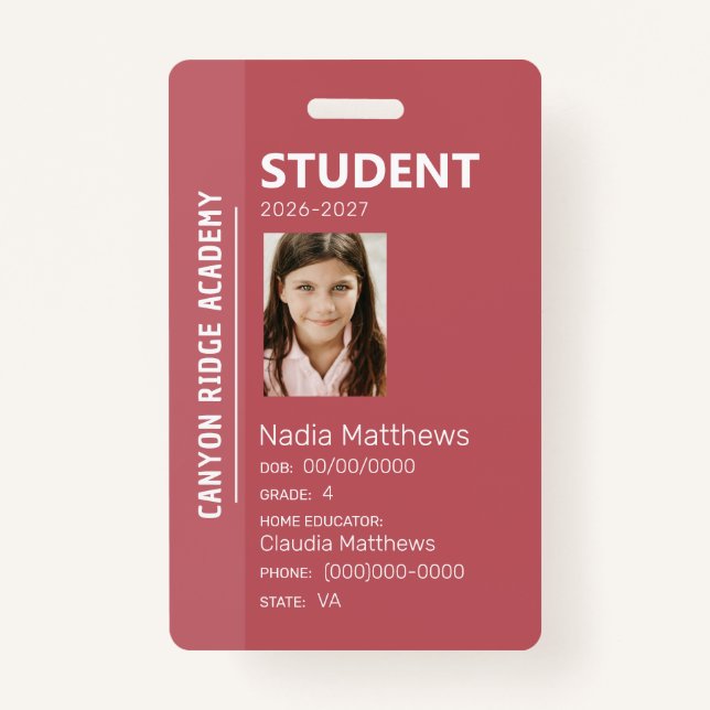 Rose Stripe Homeschool Student ID Badge (Devant)