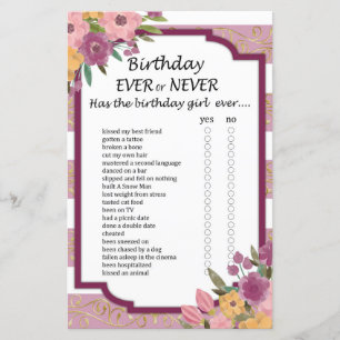 Rose Striped Birthday ever or never game