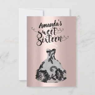  Rose Sweet Sixteen Black Dress Lace Unique  Invitation