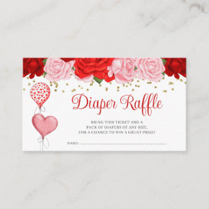 Rose Sweetheart Balloon Valentine Diaper Raffle Enclosure Card
