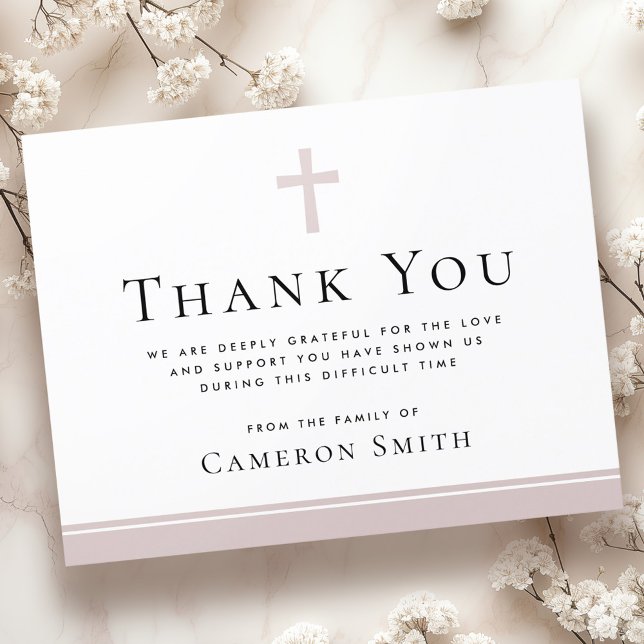 Rose taupe cross funeral sympathie carte de remerc (Rose taupe cross funeral sympathy thank you card)