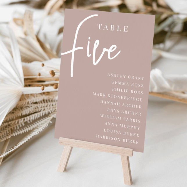 Rose Taupe Hand Scripted Table FIVE + Guest Names Table Number (Creator Uploaded)