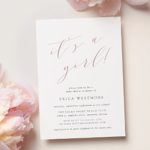 Rose Taupe   "It's a Girl" Calligraphy Baby Shower Invitation