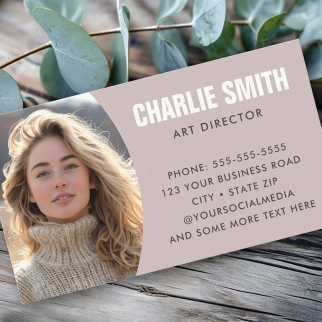 Rose taupe modern minimal photo business card (Rose taupe modern minimal photo business card)