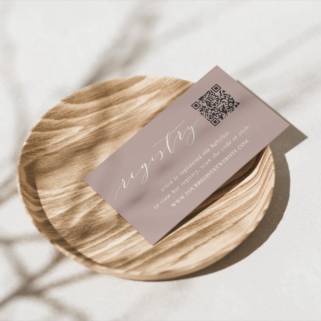 Rose Taupe Script Bridal or Baby Shower Registry Enclosure Card (Creator Uploaded)