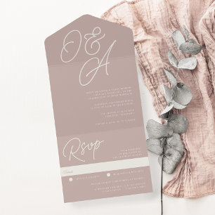 Rose Taupe Script Watermark Monogram Wedding All In One Invitation