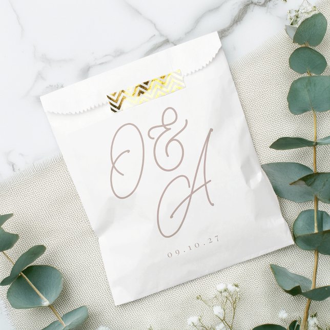 Rose Taupe | Script Watermark Monogram Wedding Favour Bag (Creator Uploaded)
