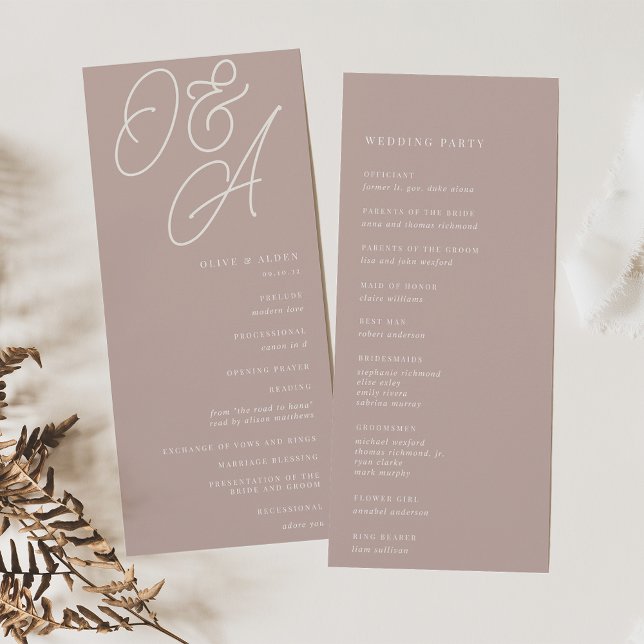 Rose Taupe | Script Watermark Monogram Wedding Program (Creator Uploaded)
