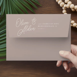 Rose Taupe   Script Watermark Wedding 5x7 Envelope