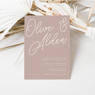 Rose Taupe Script Watermark Wedding Invitation