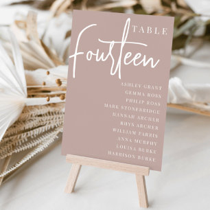 Rose Taupe Scripted Table FOURTEEN + Guest Names Table Number
