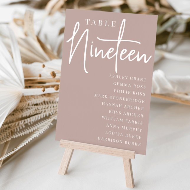 Rose Taupe Scripted Table NINETEEN Guest Names Number (Creator Uploaded)