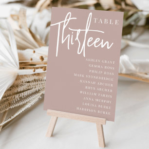Rose Taupe Scripted Table THIRTEEN + Guest Names Table Number