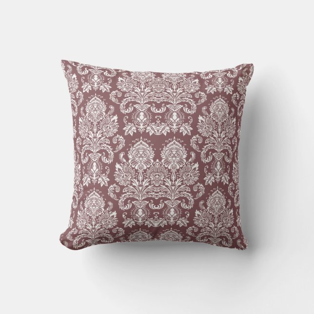 Rose Taupe Victorian Damask Throw Pillow (Front)