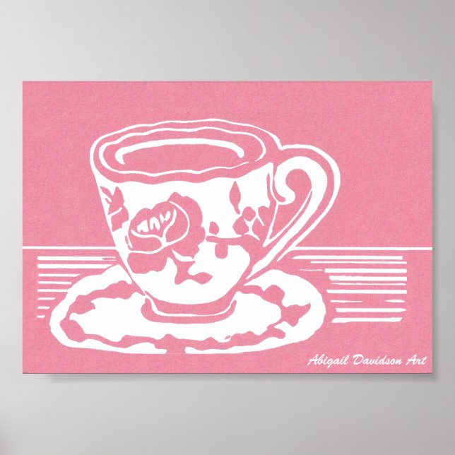 Rose Teacup Poster, 7" x 5" Poster (Front)