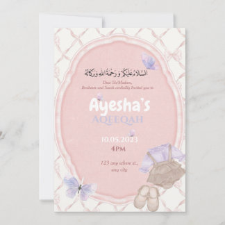 Rose teintes bébé fille Aqeeqah Invitation