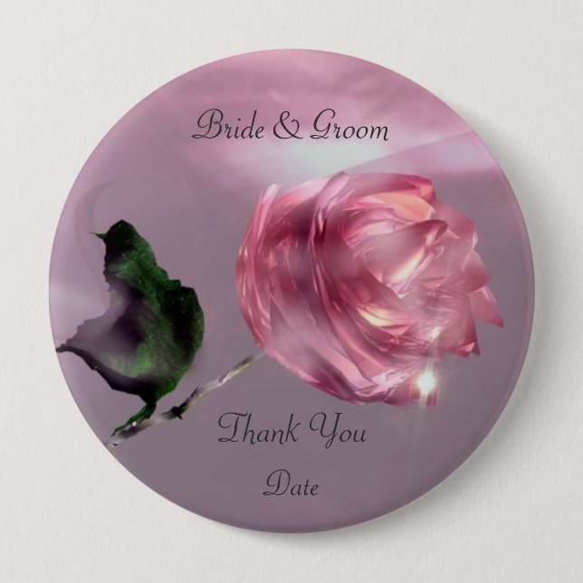 Rose Thank You Wedding Favour 4 Inch Round Button (Front)