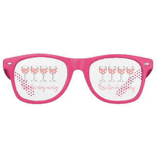 Rosé The Day Away Pink Rose Glass Wine Lover Retro Sunglasses