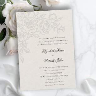 Rose Theme Beloved Ecru Formal Classic Wedding Invitation