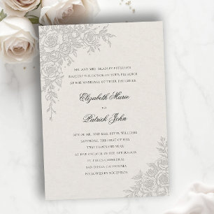 Rose Theme Graceful Ecru Formal Classic Wedding Invitation