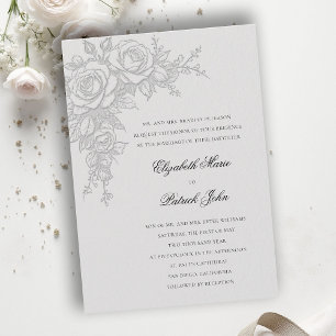Rose Theme Timeless Ivory Formal Classic Wedding Invitation
