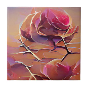 Rose thorns gold graphic abstract art tile